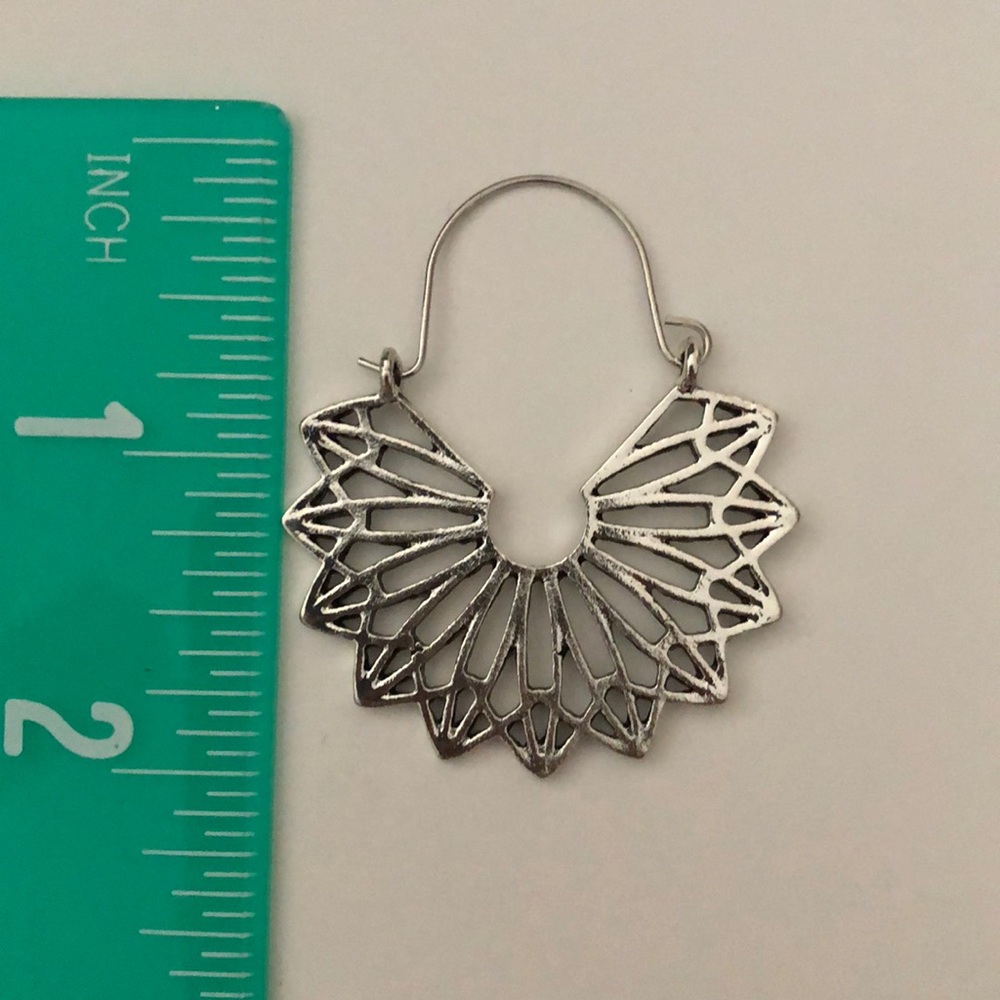 Geo Boho Hollow Drop Hoop Silver earrings - Picture 3 of 7